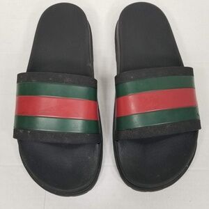 Mens Gucci Green Red Web Signature Stripe Slide Sandal Black Rubber Size 11